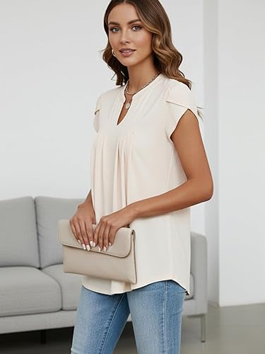 Women's Summer Tunic V-Neck Petal Sleeve Blouse Elegant Casual Basic