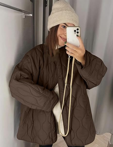 Women's Quilted Lightweight Jackets Button Down Puffer Jacket Coats Fashion Warm Padded Outwear with Pockets