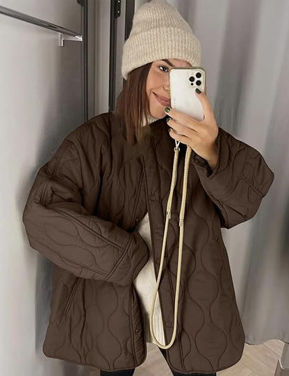 Women's Quilted Lightweight Jackets Button Down Puffer Jacket Coats Fashion Warm Padded Outwear with Pockets