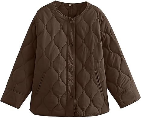 Women's Quilted Lightweight Jackets Button Down Puffer Jacket Coats Fashion Warm Padded Outwear with Pockets