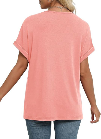 T-Shirt Women's Tops Short Sleeve V-Neck Shirts