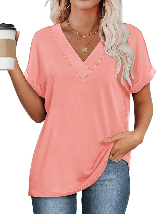 T-Shirt Women's Tops Short Sleeve V-Neck Shirts