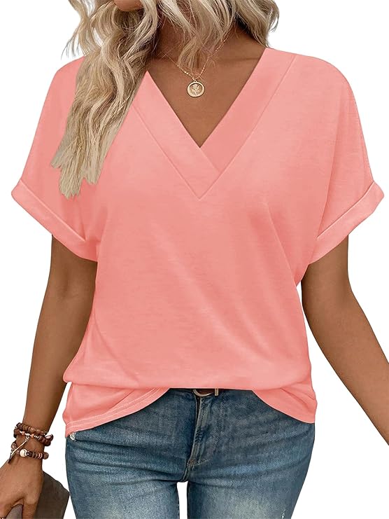 T-Shirt Women's Tops Short Sleeve V-Neck Shirts