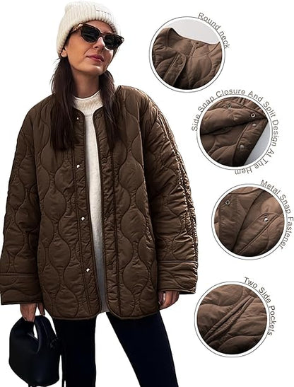 Women's Quilted Lightweight Jackets Button Down Puffer Jacket Coats Fashion Warm Padded Outwear with Pockets