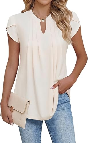 Women's Summer Tunic V-Neck Petal Sleeve Blouse Elegant Casual Basic