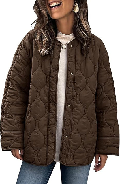 Women's Quilted Lightweight Jackets Button Down Puffer Jacket Coats Fashion Warm Padded Outwear with Pockets